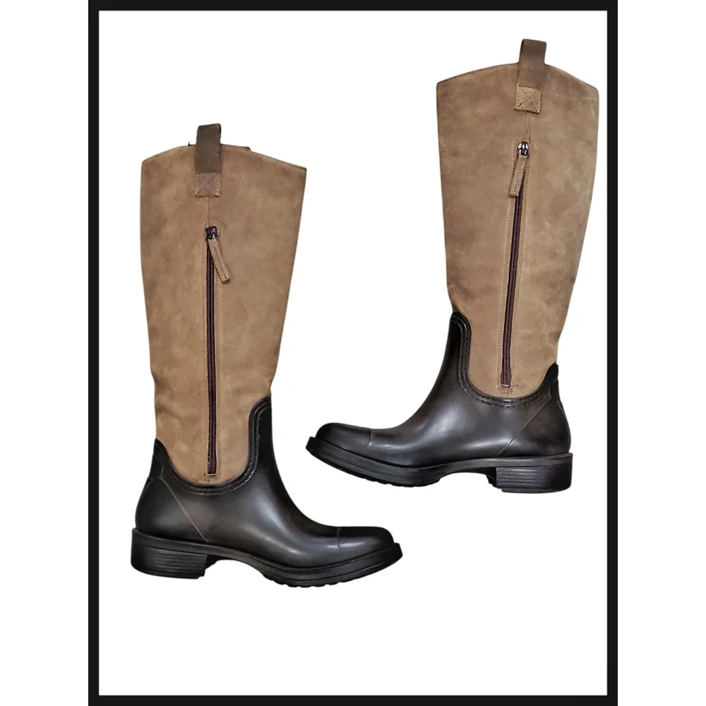 Pajar Tall Winter Rain Boots Zippered Tan Suede Brown Rubber Made in Romania 39